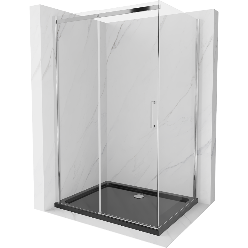 Mexen Omega cabine de douche coulissante 100 x 80 cm, transparent, chromé + bac à douche plat, noir - 825-100-080-01-00-4070