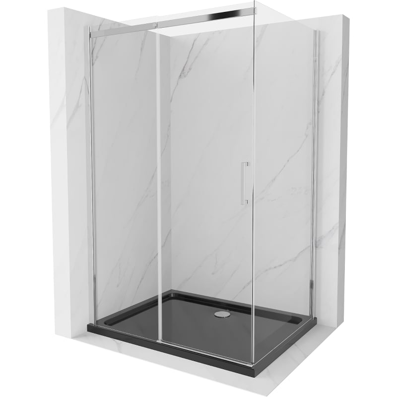 Mexen Omega klizna tuškabina klizna 100 x 80 cm, prozirna, krom + tuš kada Flat, crna - 825-100-080-01-00-4070