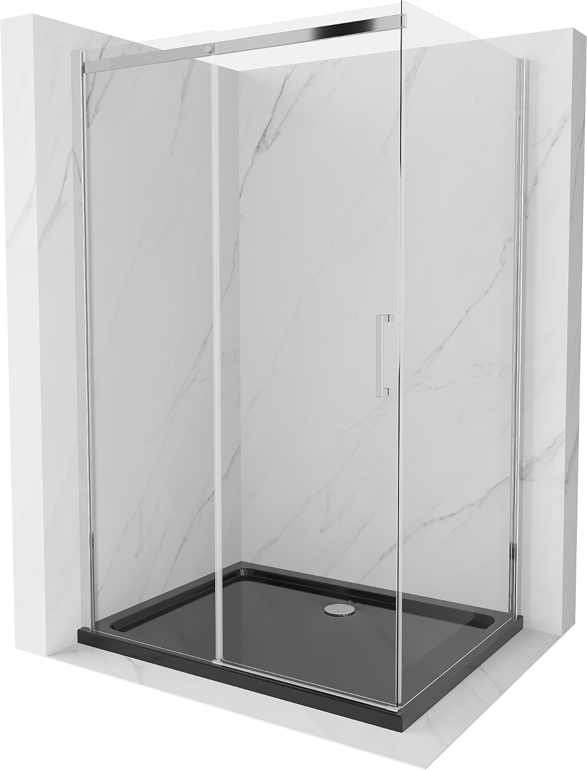 Mexen Omega kabina prysznicowa rozsuwana 100 x 80 cm, transparent, chrom + brodzik Flat, czarny - 825-100-080-01-00-4070