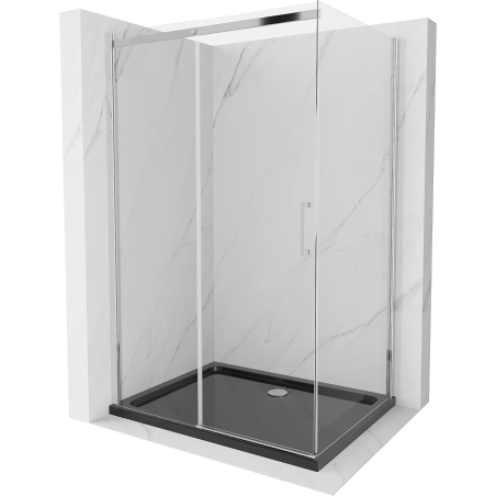 Mexen Omega Duschkabine, Schiebetür, 100 x 90 cm, transparent, Chrom + Duschwanne Flat, schwarz - 825-100-090-01-00-4070