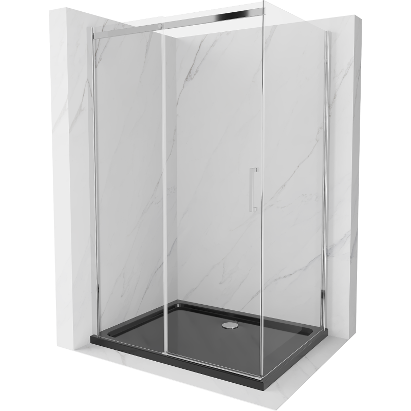 Mexen Omega Duschkabine gleitend 120 x 80 cm, transparent, Chrom + Duschwanne Flat, schwarz - 825-120-080-01-00-4070