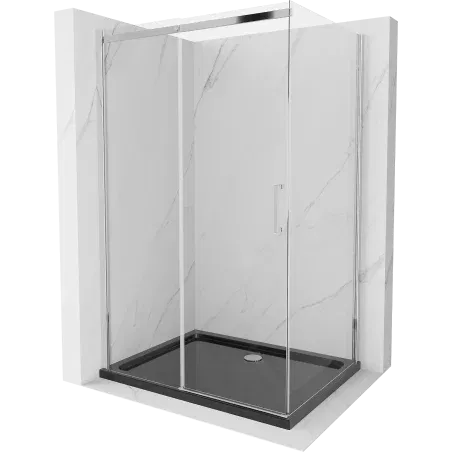 Mexen Omega Duschkabine, Schiebetür 120 x 90 cm, transparent, Chrom + Duschwanne Flat, schwarz - 825-120-090-01-00-4070