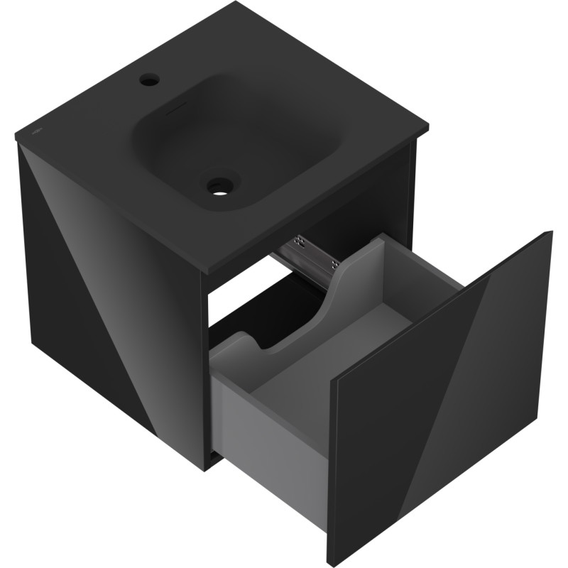 Mexen Orio armario de baño de 50 cm con lavabo Vela, 1 cajón, negro brillo/negro mate - 91A10-05047-1-BF70-W23M71