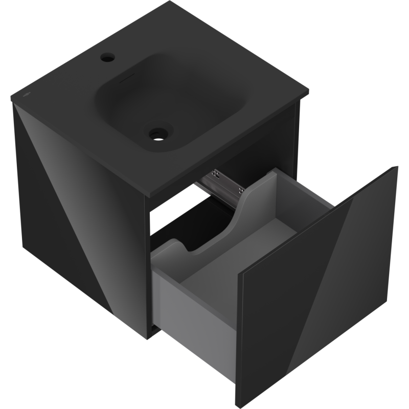 Mexen Orio meuble de salle de bains 50 cm avec lavabo Vela, 1 tiroir, noir brillant/noir mat - 91A10-05047-1-BF70-W23M71