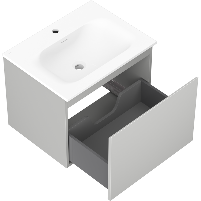 Mexen Orio Badezimmerschrank 60 cm mit Waschbecken Vela, 1 Schublade, grau matt/weiß matt - 91A10-06047-1-BF62-W23M01