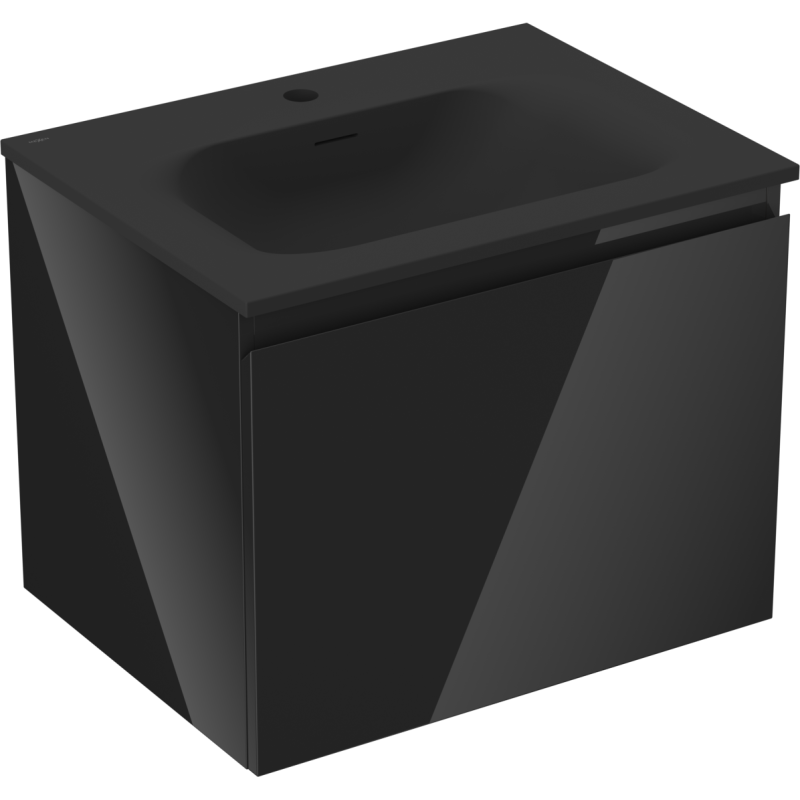 Mexen Orio Badezimmerschrank 60 cm mit Waschbecken Vela, 1 Schublade, schwarz glänzend/schwarz matt - 91A10-06047-1-BF70-W23M71