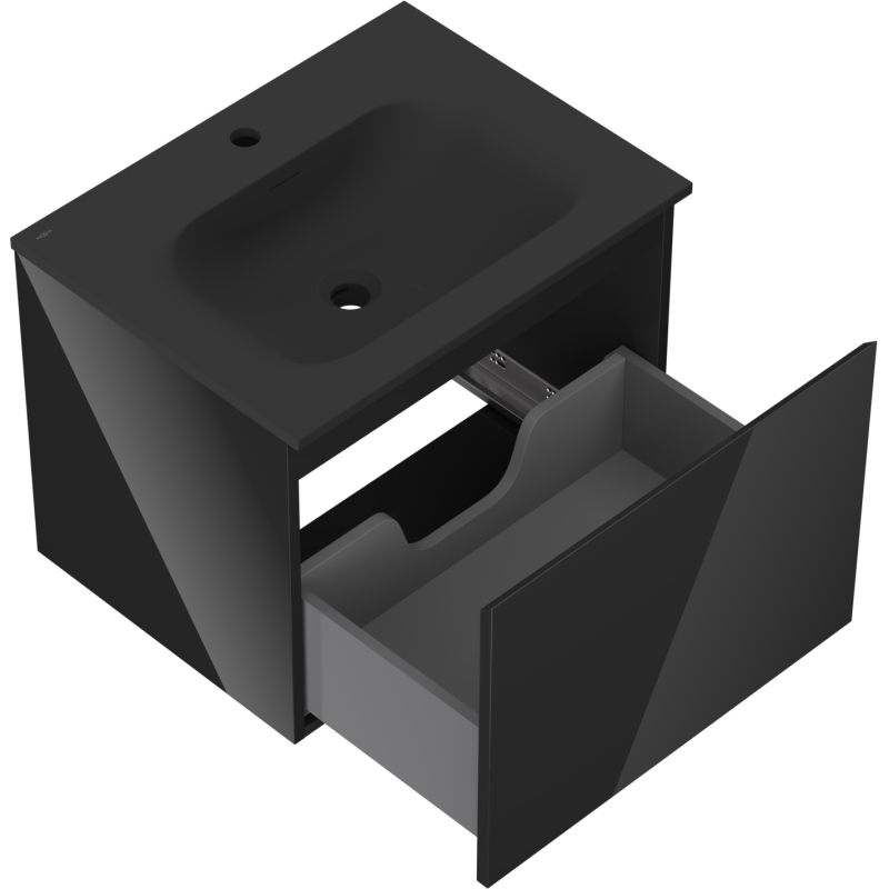 Mexen Orio gabinete de baño 60 cm con lavabo Vela, 1 cajón, negro brillante/negro mate - 91A10-06047-1-BF70-W23M71