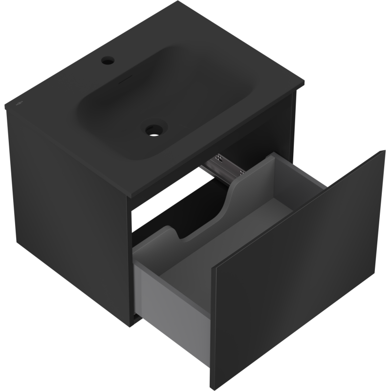 Mexen Orio mueble de baño de 60 cm con lavabo Vela, 1 cajón, negro mate - 91A10-06047-1-BF71-W23M71