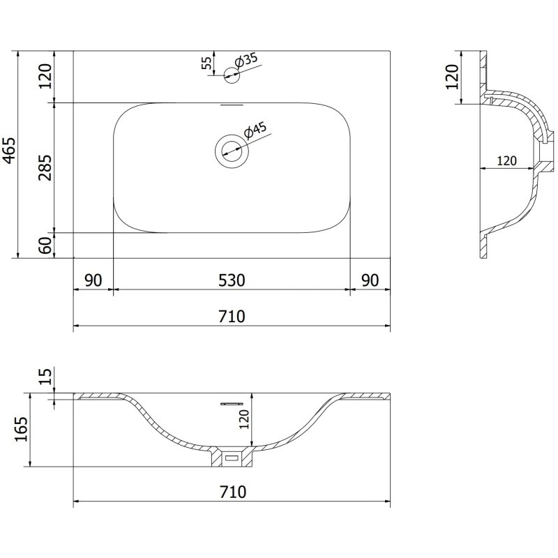 Mexen Orio mueble de baño de 70 cm con lavabo Vela, 1 cajón, grafito mate/blanco mate - 91A10-07047-1-BF66-W23M01