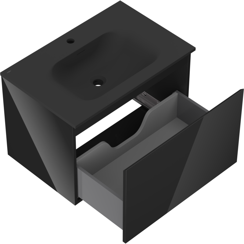 Mexen Orio Badezimmerschrank 70 cm mit Waschbecken Vela, 1 Schublade, Schwarz glänzend/Schwarz matt - 91A10-07047-1-BF70-W23M71