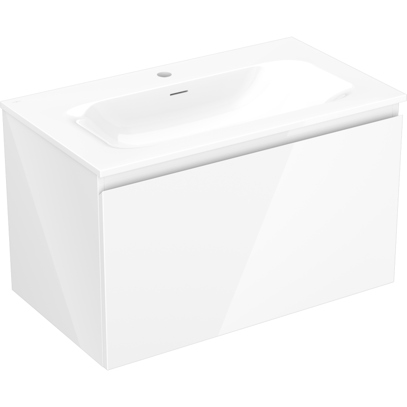 Mexen Orio Badezimmerschrank 80 cm mit Waschbecken Vela, 1 Schublade, Hochglanz weiß - 91A10-08047-1-BF00-W23M00