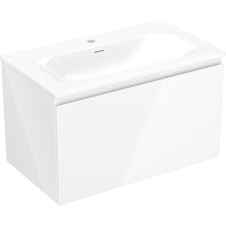 Mexen Orio Badezimmerschrank 80 cm mit Waschbecken Vela, 1 Schublade, Hochglanz weiß - 91A10-08047-1-BF00-W23M00