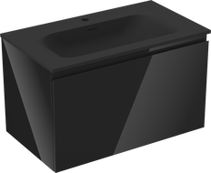 Mexen Orio Badezimmerschrank 80 cm mit Waschbecken Vela, 1 Schublade, schwarzer Glanz/schwarze Matt - 91A10-08047-1-BF70-W23M71