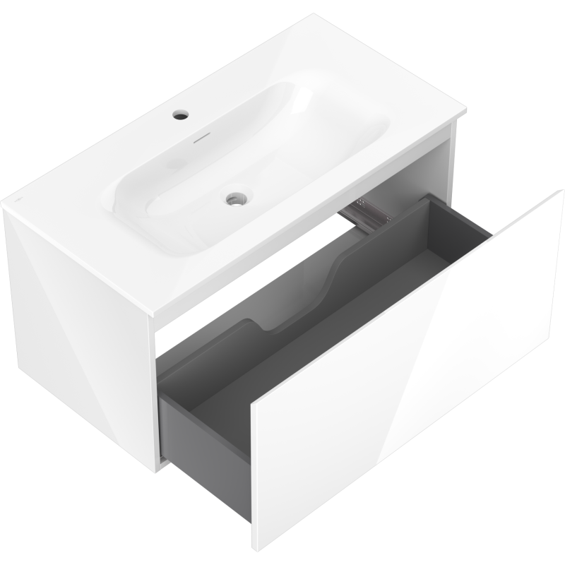 Mexen Orio badrumsskåp 90 cm med tvättställ Vela, 1 låda, vit glans - 91A10-09047-1-BF00-W23M00