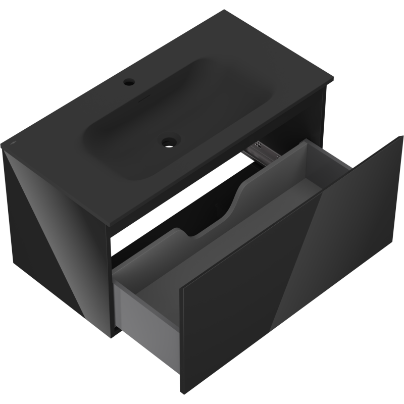 Mexen Orio Badezimmerschrank 90 cm mit Waschbecken Vela, 1 Schublade, schwarz glänzend/schwarz matt - 91A10-09047-1-BF70-W23M71