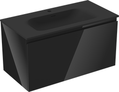 Mexen Orio Badezimmerschrank 90 cm mit Waschbecken Vela, 1 Schublade, schwarz glänzend/schwarz matt - 91A10-09047-1-BF70-W23M71