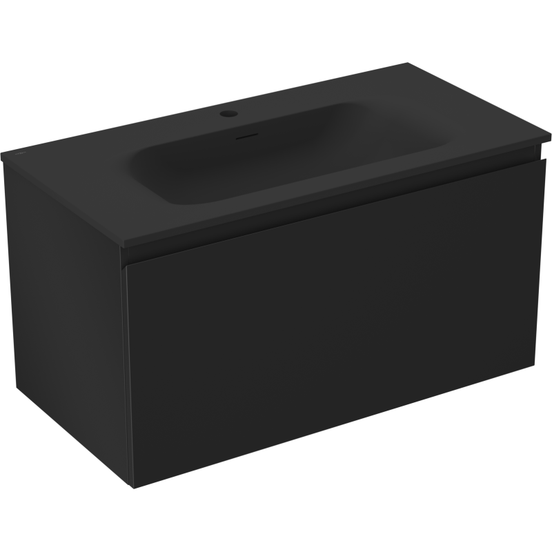 Mexen Orio Badezimmerschrank 90 cm mit Waschbecken Vela, 1 Schublade, schwarz matt - 91A10-09047-1-BF71-W23M71