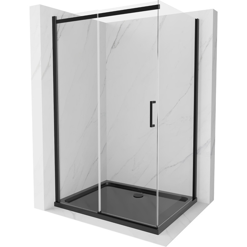 Mexen Omega 180 x 80 cm lükandustega dušikabiin, läbipaistev, must + Flat dušialus, must - 825-120-080-70-00-4070B