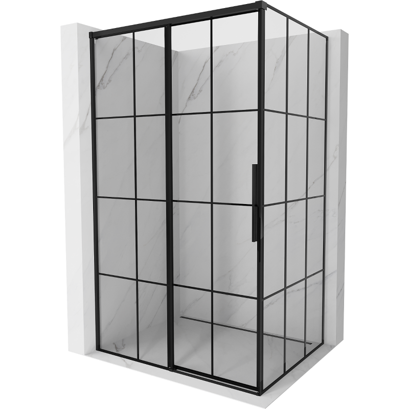 Mexen Rox Duschkabine, seitlich verschiebbar, links, 125 x 100 cm, schwarzes Gitter, schwarz - 8C2-125-100-70-77-L