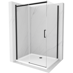 Mexen Omega kabina prysznicowa rozsuwana 100 x 80 cm, transparent, czarna + brodzik Flat, biały - 825-100-080-70-00-4010B