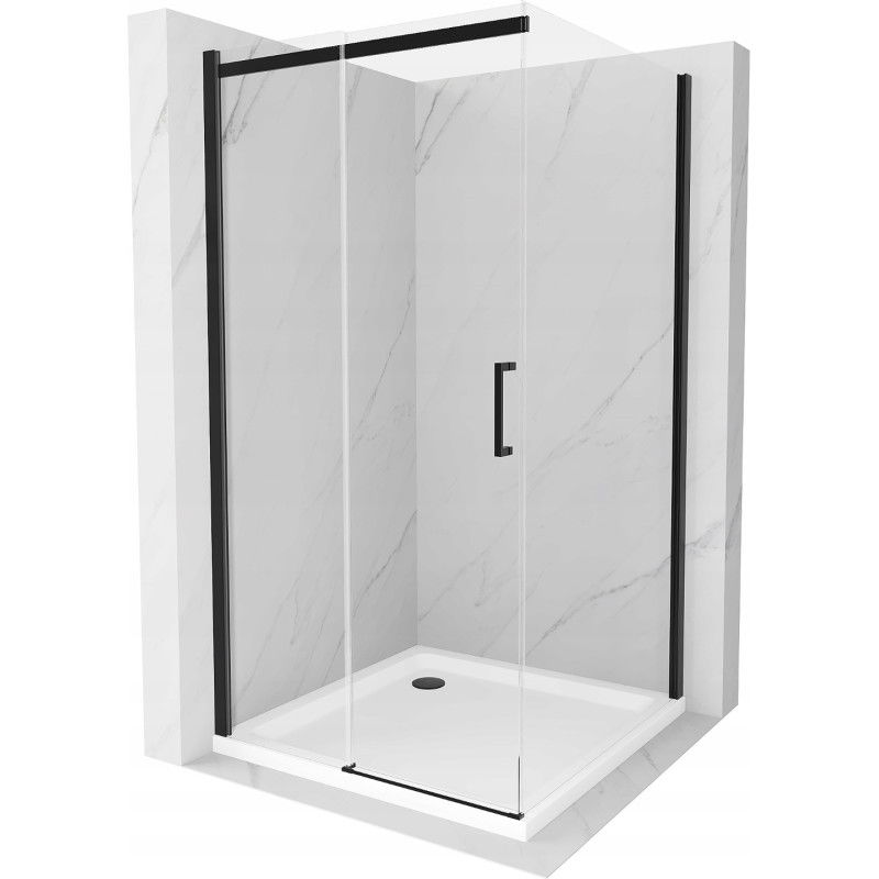 Mexen Omega schuifdouchecabine 100 x 100 cm, transparant, zwart + Flat douchebak, wit - 825-100-100-70-00-4010B