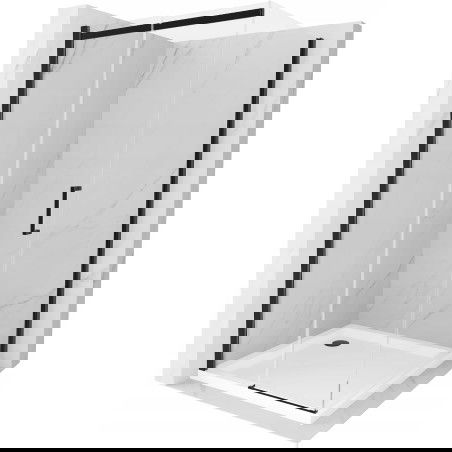 Mexen Omega skjutbar duschkabin 100 x 100 cm, transparent, svart + platt duschkar, vit - 825-100-100-70-00-4010B