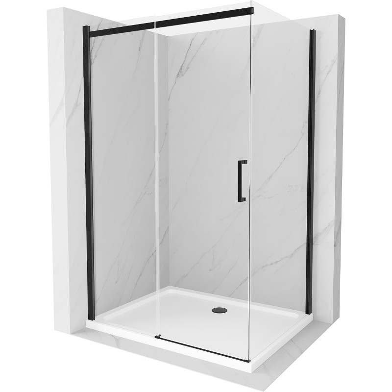 Mexen Omega 110 x 70 cm lükandustega dušinurk, läbipaistev, must + Flat dušialus, valge - 825-110-070-70-00-4010B