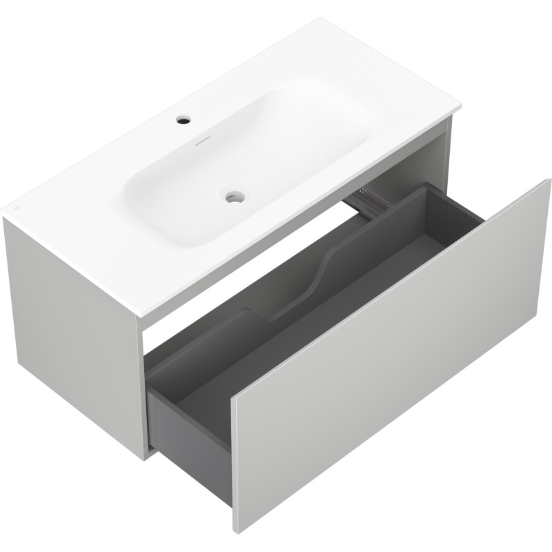 Mexen Orio 100 cm vannitoakapp koos Vela valamu, 1 sahtel, hall matt/valge matt - 91A10-10047-1-BF62-W23M01