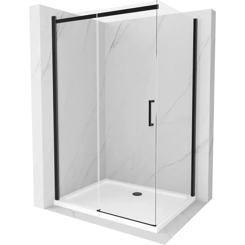 Mexen Omega cabina doccia scorrevole 120 x 80 cm, trasparente, nera + piatto doccia Flat, bianco - 825-120-080-70-00-4010B