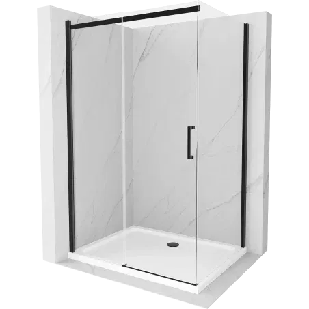 Mexen Omega cabina doccia scorrevole 120 x 80 cm, trasparente, nera + piatto doccia Flat, bianco - 825-120-080-70-00-4010B