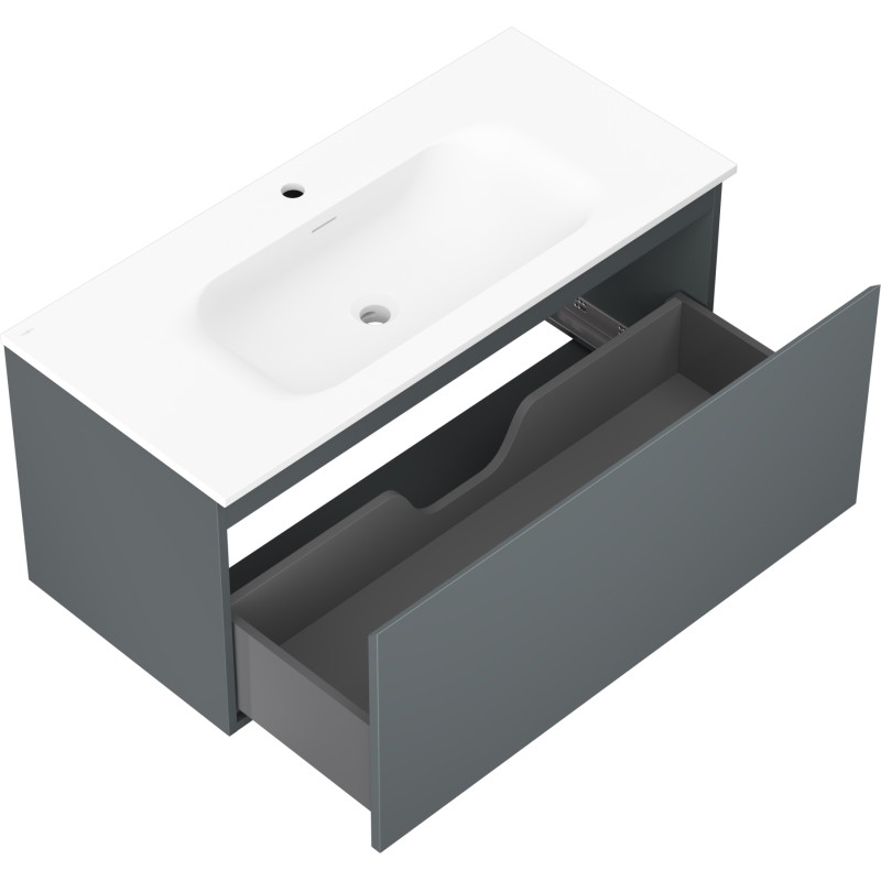 Mexen Orio meuble de salle de bains 100 cm avec lavabo Vela, 1 tiroir, graphite mat/blanc mat - 91A10-10047-1-BF66-W23M01