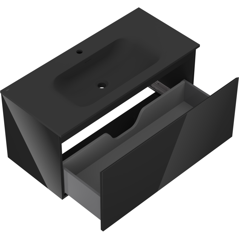 Mexen Orio bathroom cabinet 100 cm with Vela washbasin, 1 drawer, black gloss/black matt - 91A10-10047-1-BF70-W23M71