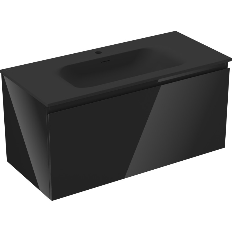 Mexen Orio mobile bagno 100 cm con lavabo Vela, 1 cassetto, nero lucido/nero opaco - 91A10-10047-1-BF70-W23M71