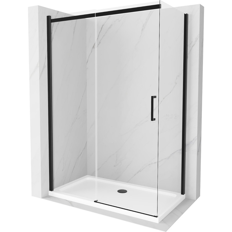 Mexen Omega 130 x 70 cm liuguks dušinurk, läbipaistev, must + Flat dušialus, valge - 825-130-070-70-00-4010B