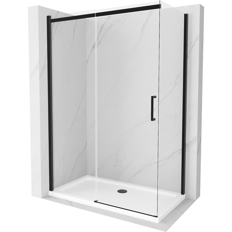 Mexen Omega Sliding Shower Enclosure 130 x 70 cm, Transparent, Black + Flat Tray, White - 825-130-070-70-00-4010B