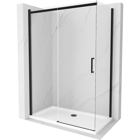Mexen Omega 130 x 70 cm liuguks dušinurk, läbipaistev, must + Flat dušialus, valge - 825-130-070-70-00-4010B