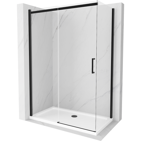 Mexen Omega Duschkabine schiebbar 130 x 70 cm, transparent, schwarz + Flat Duschtasse, weiß - 825-130-070-70-00-4010B