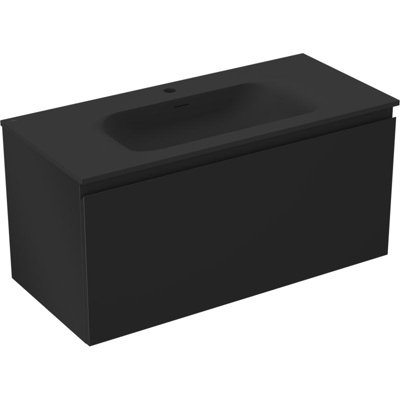 Mexen Orio Badezimmerunterschrank 100 cm mit Waschbecken Vela, 1 Schublade, Schwarz matt - 91A10-10047-1-BF71-W23M71