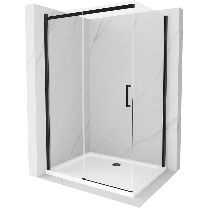 Mexen Omega Duschkabine verschiebbar 130 x 90 cm, transparent, schwarz + Badrand Flat, weiß - 825-130-090-70-00-4010B