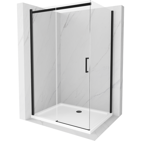 Mexen Omega Duschkabine verschiebbar 130 x 90 cm, transparent, schwarz + Badrand Flat, weiß - 825-130-090-70-00-4010B