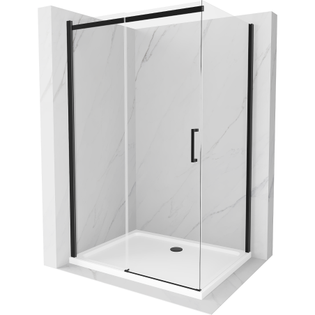 Mexen Omega Duschkabine Schiebetür 130 x 100 cm, transparent, schwarz + Duschwanne Flat, weiß - 825-130-100-70-00-4010B