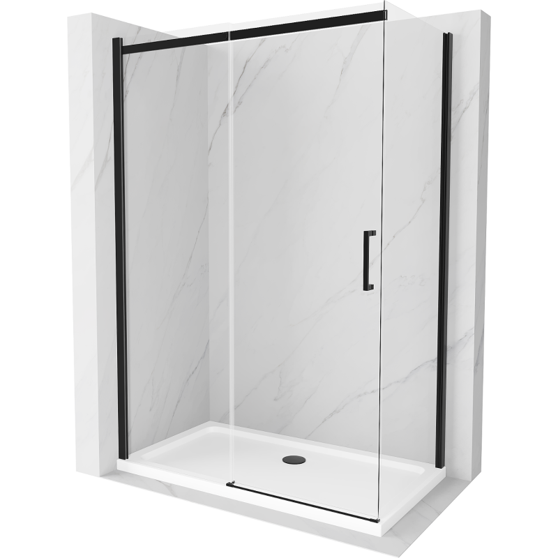 Mexen Omega uitschuifbare douchecabine 140 x 80 cm, transparant, zwart + Flat douchebak, wit - 825-140-080-70-00-4010B