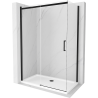 Mexen Omega uitschuifbare douchecabine 140 x 80 cm, transparant, zwart + Flat douchebak, wit - 825-140-080-70-00-4010B