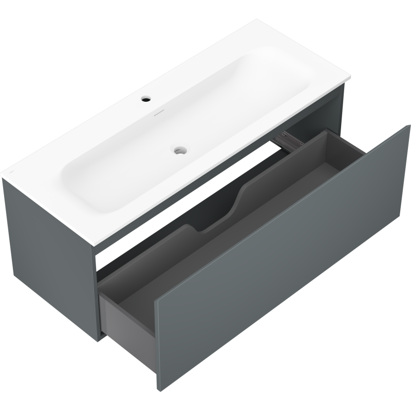 Mexen Orio 120 cm bathroom cabinet with Vela sink, 1 drawer, graphite matte/white matte - 91A10-12047-1-BF66-W23M01
