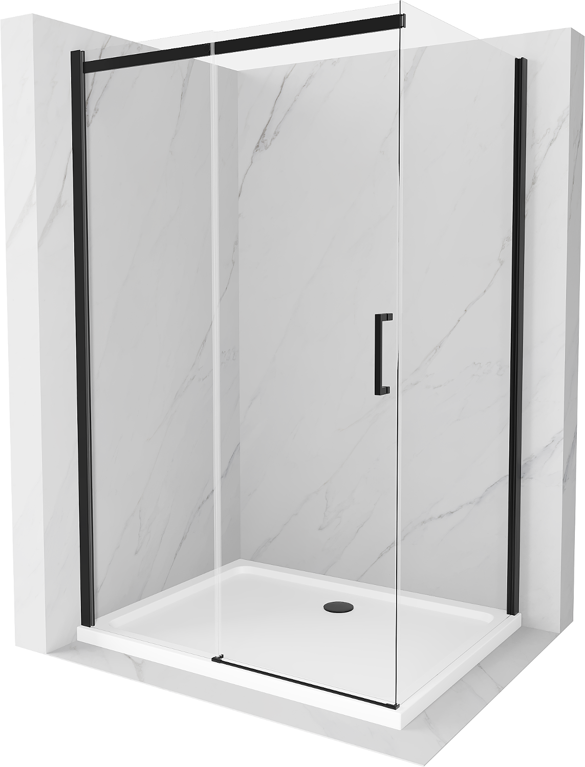 Mexen Omega kabina prysznicowa rozsuwana 140 x 100 cm, transparent, czarna + brodzik Flat, biały - 825-140-100-70-00-4010B