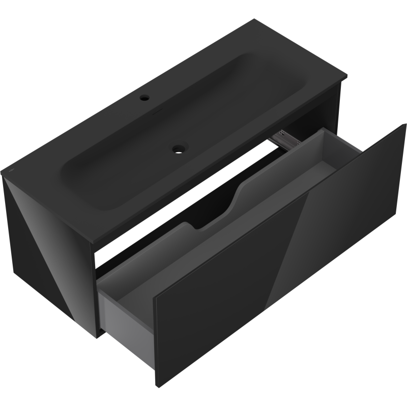 Mexen Orio Badschrank 120 cm mit Waschbecken Vela, 1 Schublade, schwarz glänzend/schwarz matt - 91A10-12047-1-BF70-W23M71