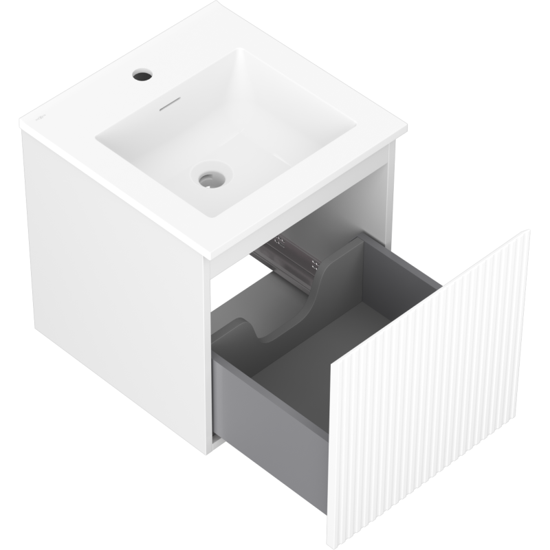 Mexen Rivel armario de baño de 45 cm con lavabo Otis, 1 cajón, acanalado, blanco mate - 91A20-04547-1-BF01-W18M01