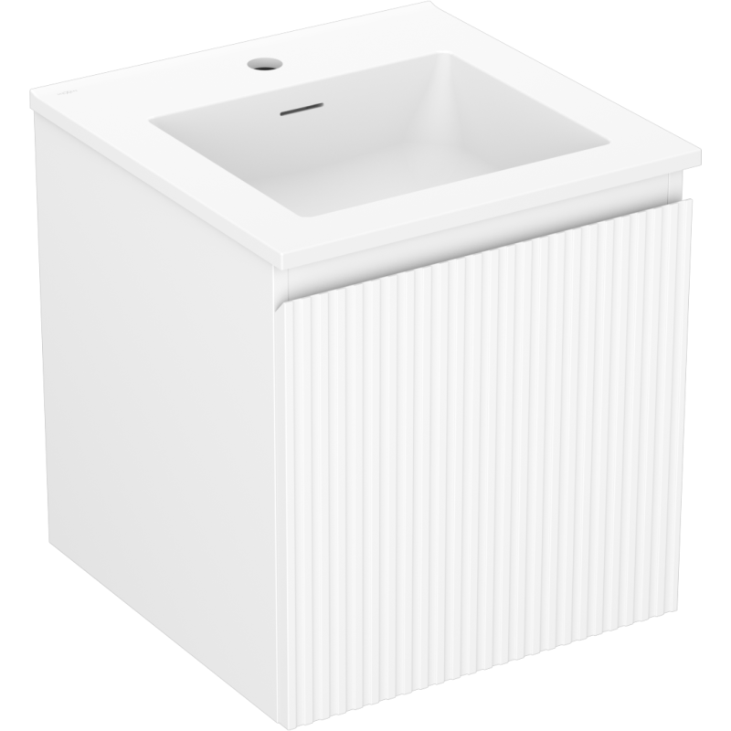 Mexen Rivel badkamerkast 45 cm met wastafel Otis, 1 lade, geribd, wit mat - 91A20-04547-1-BF01-W18M01