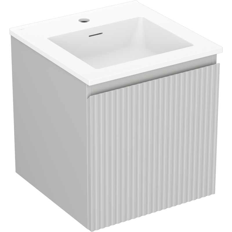 Mexen Rivel armário de casa de banho 45 cm com lavatório Otis, 1 gaveta, frisado, cinza mate/branco mate