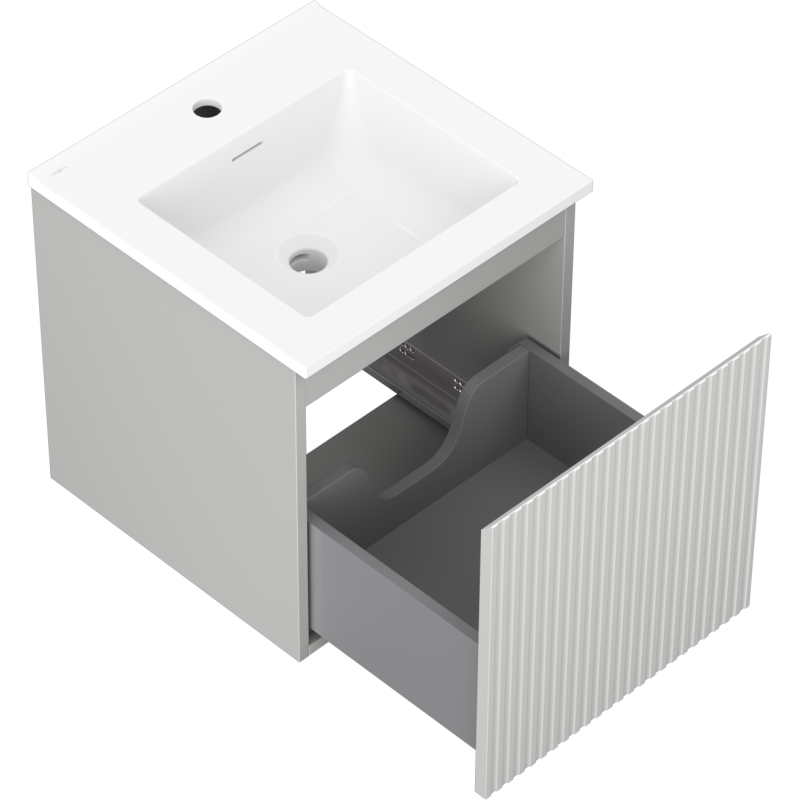 Mexen Rivel meuble de salle de bains 45 cm avec lavabo Otis, 1 tiroir, rainuré, gris mat/blanc mat - 91A20-04547-1-BF62-W18M01